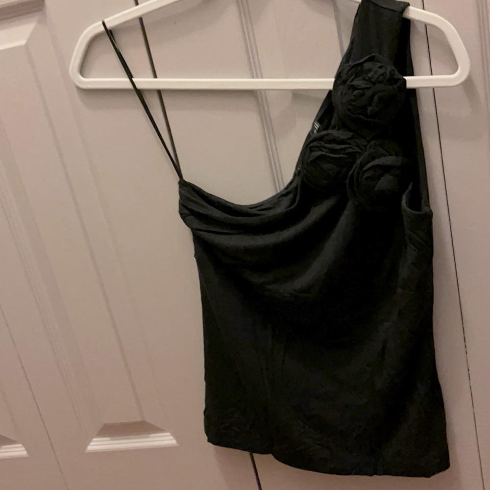 One shoulder black top